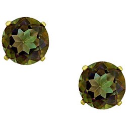 10k Yellow Gold Mystic Green Topaz Round Stud Earrings