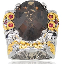 Michael Valitutti Silver/ 18k Vermeil Smoky Quartz and Orange Sapphire Ring