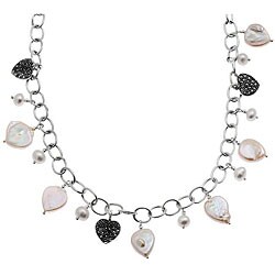 Ken Craft Sterling Silver Pearl and Marcasite Charm Necklace (5-13 mm)