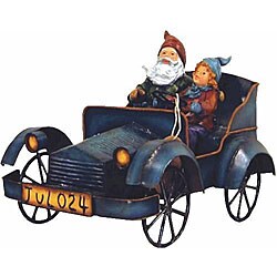 Santa and Boy in Blue Car Statue