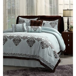 Fontaine Blue with Chocolate Brown Trim 7-piece Comforter Set