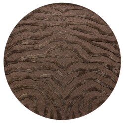 Handmade Alexa Zebra Brown Wool/ Faux Silk Highlights Rug (6' Round)