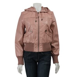 Collection B. Women's Faux Leather Pink Bomber Jacket