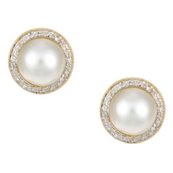 Kabella 14k Yellow Gold Mabe Pearl and 3/8ct TDW Diamond Earrings (14 mm)