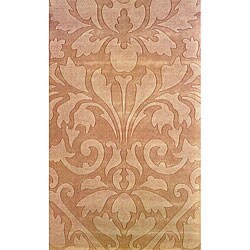 Handmade Alexa Neutrals and Textures Damask Taupe Wool Rug (5' x 8')