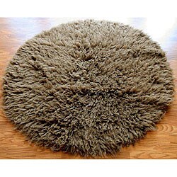 Alexa Standard Brown Flokati New Zealand Wool Shag Rug (5' Round)