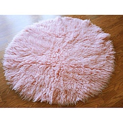 Alexa Standard Pink Flokati New Zealand Wool Shag Rug (5' Round)