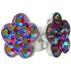 Sterling Silver Pink AB Crystal Flower Earrings