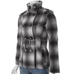 Last Kiss Junior's Grey Plaid Double-breasted Peacoat