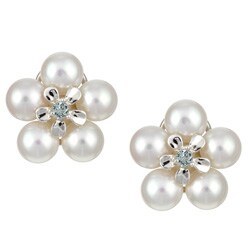 Sterling Silver FW Pearl and Blue Topaz Earrings (8-8.5 mm)