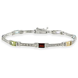 Glitzy Rocks Sterling Silver Multi-gemstone and Diamond Accent Bracelet