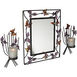 Leaf and Butterfly Wall Sconces and Mirror Set