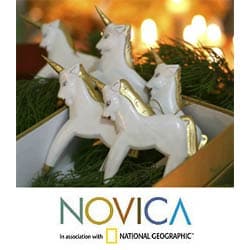 Set of Five Wooden 'Unicorns' Ornaments (Indonesia)