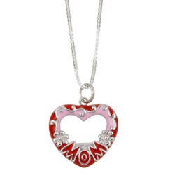 Sterling Essentials Sterling Silver Enamel Pretty in Pink 'Mom' Picture Frame Necklace