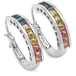 Sterling Silver Blue/ Orange/ Yellow Sapphire Earrings