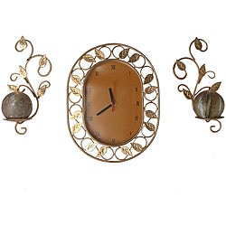 Vine Wall Clock and Sconces Set
