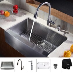 Kraus Stainless Steel Farmhouse Kitchen Sink/ Faucet/ Dispenser