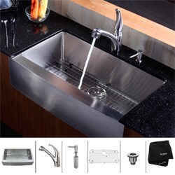 Kraus Stainless Steel Farmhouse Kitchen Sink, Faucet and Dispenser