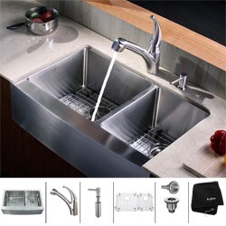 Kraus Stainless Steel Farmhouse Kitchen Sink/ Faucet/ Dispenser