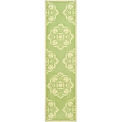 Hand-hooked Motifa Light Green Wool Runner (2'6 x 6')
