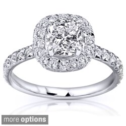 14k Gold 1 3/8ct TDW Cushion Diamond Halo Engagement Ring (H-I, SI-I)