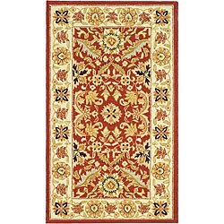 Hand-hooked Kashan Red/ Ivory Wool Runner (2'6 x 4')