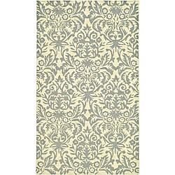Hand-hooked Damask Beige-Yellow/ Grey Wool Rug (2'9 x 4'9)