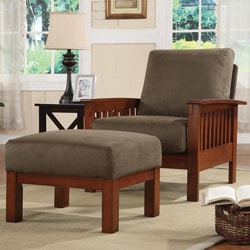 ETHAN HOME Hills Mission-style Oak/ Olive Chair and Ottoman