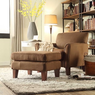 (_ _ ) TRIBECCA HOME Uptown Mocha Microfiber Accent Chair and Ottoman