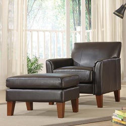 ETHAN HOME Uptown Dark Brown Faux Leather Chair and Ottoman