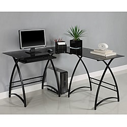 Black Glass L-shape Corner Computer Desk