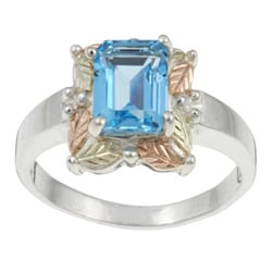 Silver and Black Hills Gold Blue Topaz Ring