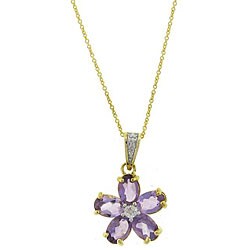 18k Gold over Silver Amethyst and Diamond Flower Necklace