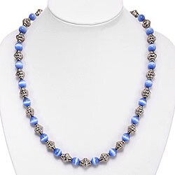 Silvertone Blue/ White Fusion Glass Necklace (Thailand)
