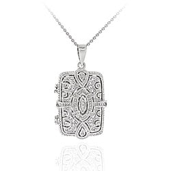 Icz Stonez Sterling Silver Cubic Zirconia Swirl Filigree Rectangle Necklace