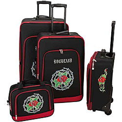 Rockland Deluxe Red Rose 4-piece Luggage Set