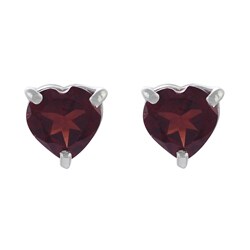 Sterling Silver Garnet Heart-shape Stud Earrings
