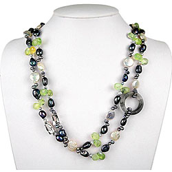Freshwater Pearl, Cloudy Crystal and Fluorite Necklace (8-20 mm)