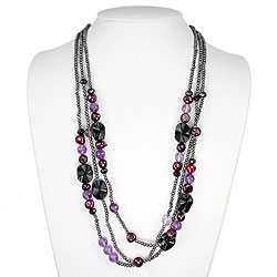 Freshwater Pearl, Black Agate and Amethyst Necklace (5 mm)