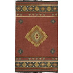 Hand-woven Orange Wool Santa Fe Rug (2'6 x 8')