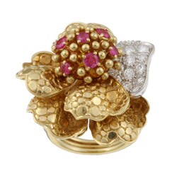 18k Gold 1 2/5ct TDW Diamond and Ruby Floral Estate Ring (G, SI2) (Size 6.5)