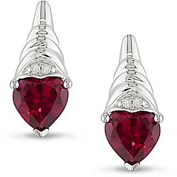 10k White Gold Created Ruby and Diamond Earrings