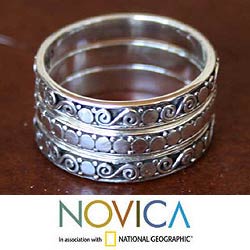 Set of 3 'Sterling Silver 'Together' Band Rings (Indonesia)