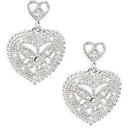 Sterling Silver 1/10ct TDW Diamond Heart Earrings