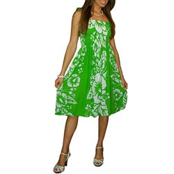 Hibiscus Design Green / White Tube Dress (Indonesia)