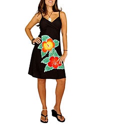 Hand-painted Hibiscus Mini Black Dress (Indonesia)