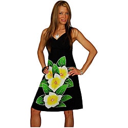 Hand-painted Plumeria Mini Black Dress (Indonesia)