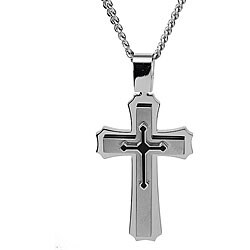 Stainless Steel Black Enamel 3-layer Cross Necklace