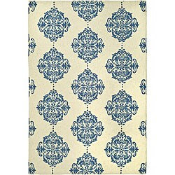 Hand-hooked Miff Ivory/ Blue Wool Rug (3'9 x 5'9)