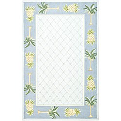 Hand-hooked Palm Light Blue/ Blue Wool Rug (6' x 9')